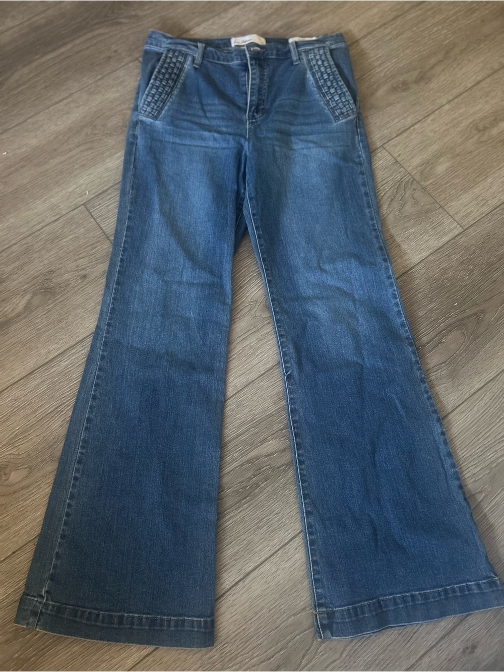 Sam Edelman Bay High Rise Trouser Flare Jeans Woven Pocket Detail  Size 30